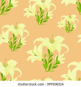 cute Lily on a pink background seamless vector pattern