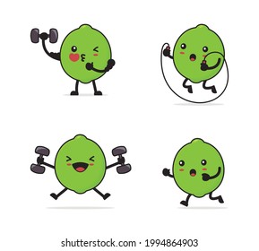 cute lime cartoon. With fitness concept isolated on white background.