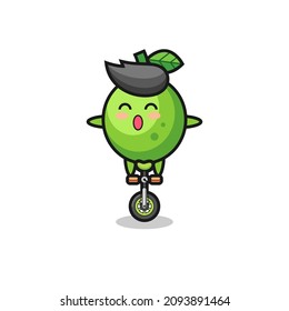 The cute lime character is riding a circus bike , cute style design for t shirt, sticker, logo element