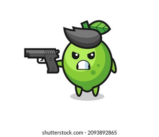 the cute lime character shoot with a gun , cute style design for t shirt, sticker, logo element