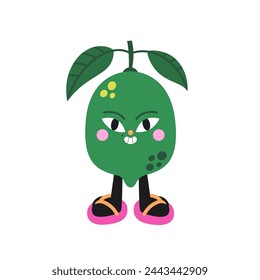 Cute lime illustration on a white background. Funny colorful character.