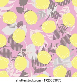 Cute Lime And Plants Vector Cartoon Pattern Seamless