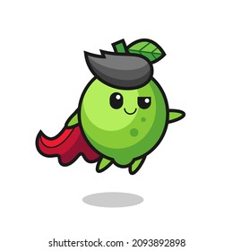 cute lime superhero character is flying , cute style design for t shirt, sticker, logo element