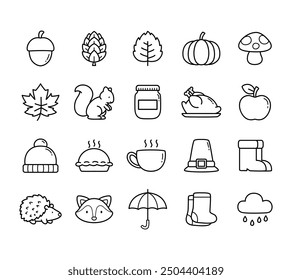 Cute line art autumn theme icon vector