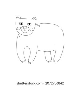 Cute line art bear stands on four legs. Funny forest animal. Childish vector illustration in flat style. 