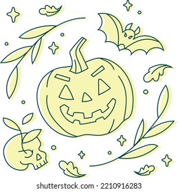 Cute Line Art Black Magic Elements Set. Cute Evil Magic Vector Illustration Clip Art. For Halloween.