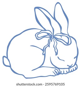 Cute Line Art Bunny. Vector Illustration.