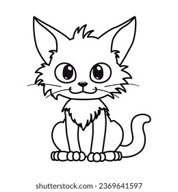 Cute line art cat. Funny domestic animal.  Design element for coloring book. Isolated vector illustration 