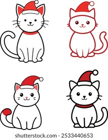 A "Cute Line Art Christmas Cat Vector Illustration" features an adorable cat in simple, clean line art, often wearing festive elements like a Santa hat or scarf. It’s perfect for holiday-themed design