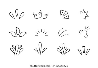 Cute Line Art Doodle Decorative Design Elements. Embellishment for Lettering Editable Stroke. Sketch Outline Swirls, Petals and Flourishes.