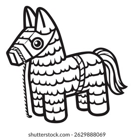 Um bonito desenho de arte de linha de uma pinata de burro, perfeito para o livro de desenho