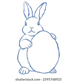 Cute Line Art Easter Bunny with Egg. Vector Illustration.