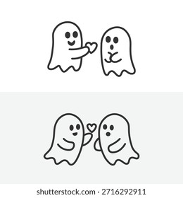 Cute Line Art Ghost Couples Sharing Love and Affection
