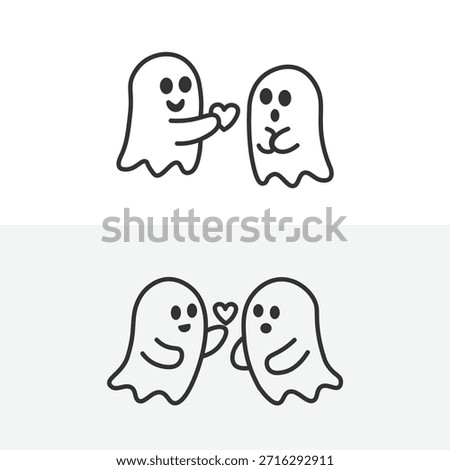 Cute Line Art Ghost Couples Sharing Love and Affection