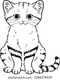 Cute line art illustration of Felis margarita sitting