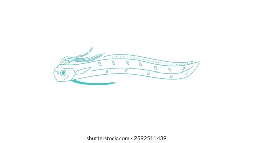 Cute Line Art Illustration of a Fish. Giant Oarfish vector illustration.