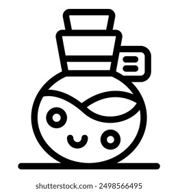 Cute line art illustration of a potion bottle with a smiling face