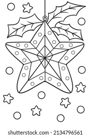 A cute line art illustration of a star decoration as coloring page. A Christmas related coloring activity for the whole family.