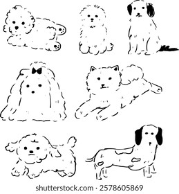 cute line art of many breeds of dogs.