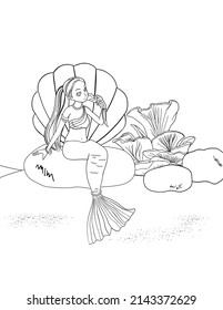 Cute line art mermaid