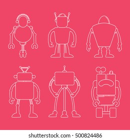 Cute line art robot icon set on the pink background vector illustration