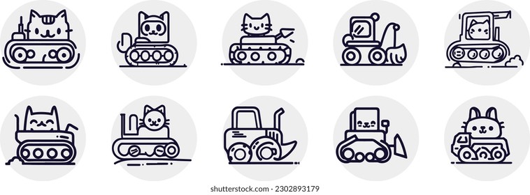 Silueta vectorial de arte de línea corta de un bulldozer 