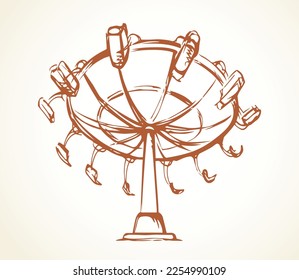 Cute line big high giant old funny chain chair go roller toy prater show set white summer sky view. Outline black hand drawn fly dizzy wheel logo sign icon art retro doodle sketch modern style design