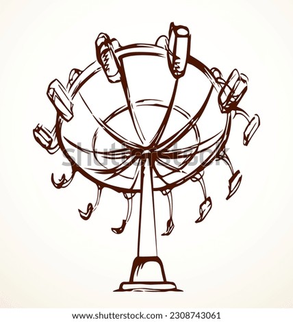 Cute line big high giant old funny chain chair go roller toy prater show set white summer sky view. Outline black hand drawn fly dizzy wheel logo sign icon art retro doodle sketch modern style design