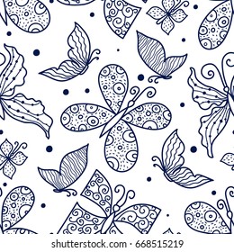 Cute line butterfly. Vector seamless pattern.