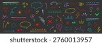 Cute line color star, arrow, heart decoration element icon set. Hand drawn sketch doodle cute star, emphasis, flower element. Brush pen line text decoration icons. Hand drawn vector illustration