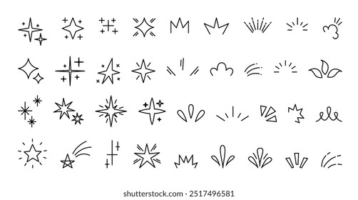 Cute Line Doodle Decoration. Embellishment for Lettering Editable Stroke. Outline Design Elements, Stars, Swirls and Flourishes.