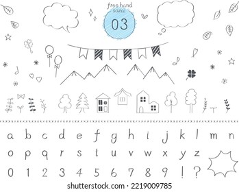 Cute line drawing illustration set