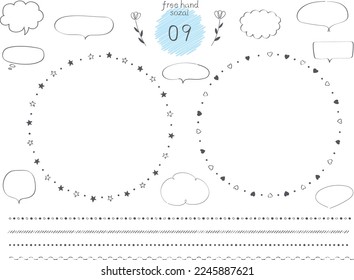 Cute line drawing illustration set