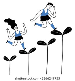 A cute line drawing of a runner who likes exercise and loves the environment. Hand drawn illustration line art doodle style.