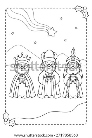 Cute line drawing of the Three Wise Men to color