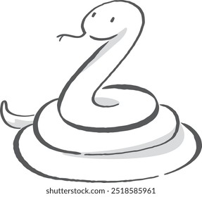 Cute line drawing white snake sticking out its tongue