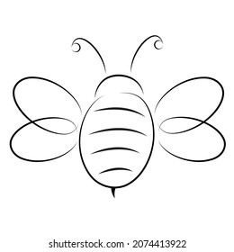 Cute line drawn bee. Cartoon linear flying insect. Line art concept. Honeybee outline character. Animal sketch. Vector isolated on white