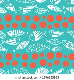 Cute line fish.  Kids background. Seamless pattern.