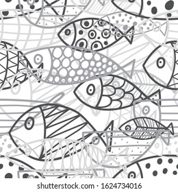 Cute line fish.  Kids line background. Seamless pattern. Can be used in textile industry, paper, background, scrapbooking.