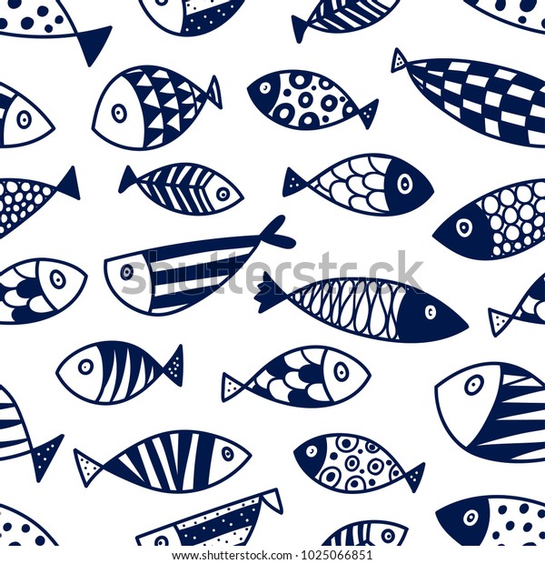 Cute Line Fish Kids Background Seamless Stock Vector (Royalty Free ...