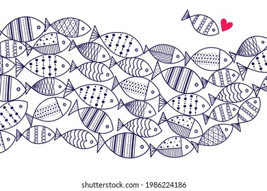 Pescado de cola. Afiche del mar vectorial.