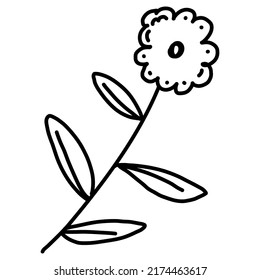 Cute line flower, hand drawn, vector illustration.