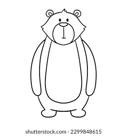 Cute line funny bear. Hand drawn character forest animal isolated on white background. Woodland cartoon outline illustration for coloring book
