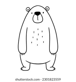 La línea de la cola del oso gracioso. Animales del bosque dibujados a mano aislados en fondo blanco. Dibujo del esquema de caricatura de Woodland para libro de colorido