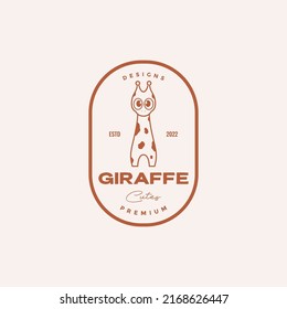 cute line giraffe with badge logo design vector graphic symbol icon illustration creative idea