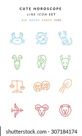 Cute line icon horoscope, zodiac set. Horoscope suitable for children.