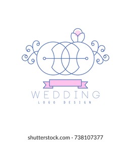 Cute line logo design abstract floral ornament with rings