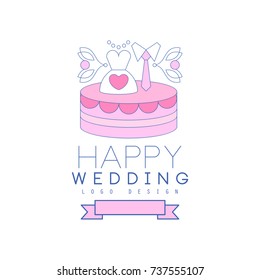 Cute line logo design with cake, dress and tie on the top