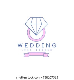 Cute line logo design with ring with diamond