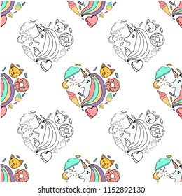 Cute line rainbow vector color unicorn pattern